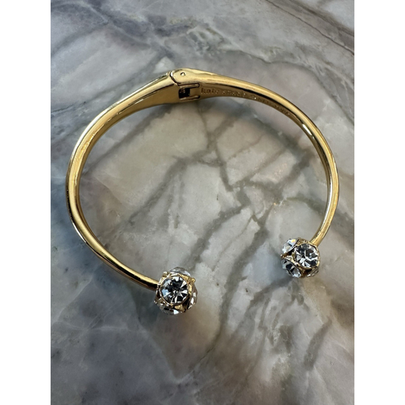 Kate Spade New York Gold Tone Lady Marmalade Crystal Ball Hinged Bangle Bracelet - Picture 3 of 5